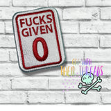 DIGITAL DOWNLOAD Zero Fs Given Patch 3 SIZES INCLUDED