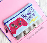 DIGITAL DOWNLOAD ITH Pencil Pouch Year Five Level Up Applique Binder Bag 4 Sizes Included