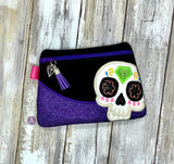 DIGITAL DOWNLOAD Applique Sugar Skull Clutch Zippered Bag