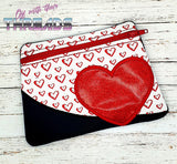 DIGITAL DOWNLOAD Heart Frame Applique Zipper Bag Lined and Unlined