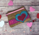 DIGITAL DOWNLOAD Valentine Heart Clutch Applique Zipper Bag Lined and Unlined
