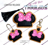 DIGITAL DOWNLOAD Applique Mouse Bow Hat Ears Bookmark Snap Tab Charm Gift Tag Ornament Set