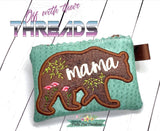 DIGITAL DOWNLOAD Applique Mama Bear Top Zip Wallet Set 2 SIZES INCLUDED UNLINED