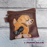 DIGITAL DOWNLOAD 5x5 ITH Applique Beagle Bum Poo Zipper Bag Lined and Unlined Sketchy Fill