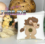 DIGITAL DOWNLOAD 5x5 ITH Applique Lion Poo Zipper Bag Lined and Unlined