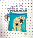 DIGITAL DOWNLOAD 5x5 ITH Applique Pug Poo Zipper Bag Lined and Unlined