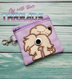 DIGITAL DOWNLOAD 5x5 ITH Applique Long Haired Dachshund Poo Zipper Bag Lined and Unlined