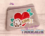 DIGITAL DOWNLOAD Tattoo Heart Clutch Applique Zipper Bag Lined and Unlined