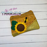 DIGITAL DOWNLOAD Applique Sunflower Clutch Zipper Bag Lined and Unlined