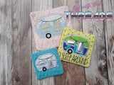 DIGITAL DOWNLOAD Applique Camper Coaster Mug Rug Set 3 SIZES INCLUDED ENVELOPE AND TURN HOLE OPTIONS INCLUDED