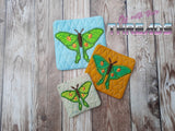 DIGITAL DOWNLOAD Applique Luna Moth Coaster Mug Rug Set 3 SIZES INCLUDED ENVELOPE AND TURN HOLE OPTIONS INCLUDED