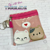 DIGITAL DOWNLOAD Applique Heart Kitties Zipper Bag Lined and Unlined