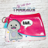 DIGITAL DOWNLOAD Applique Dinosaur Rawr Clutch Zipper Bag Lined and Unlined