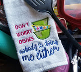 5x5 and Up DIGITAL DOWNLOAD 4 Sizes Applique Don't Worry Dishes Embroidery Design