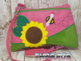 DIGITAL DOWNLOAD Applique Sunflower Clutch Zipper Bag Lined and Unlined